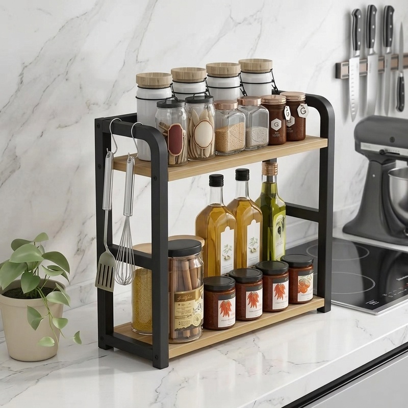 Coffee Equipment Rack - 2-Tier Metal Countertop Shelf Kitchen Organizer