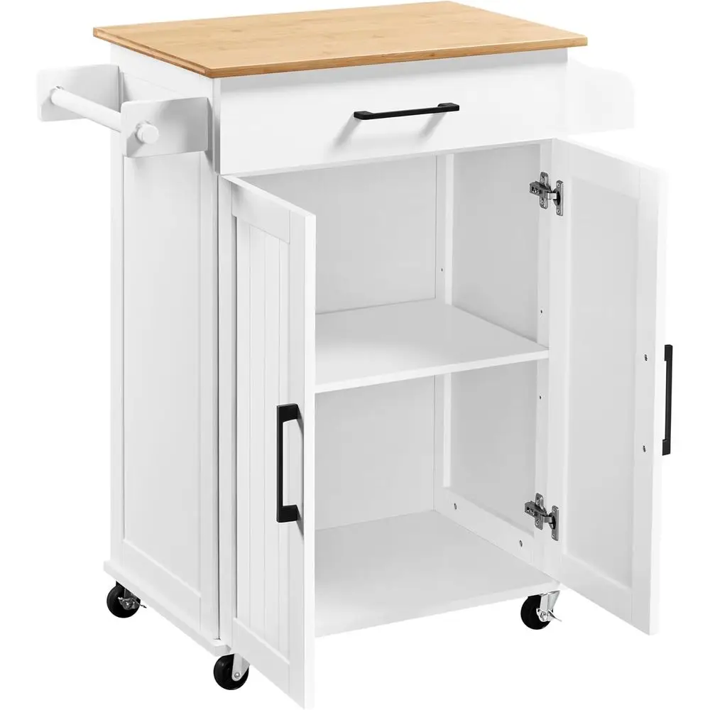 White Rolling Kitchen Cart wit - Coffee Equipment Rack ulasan dan harga